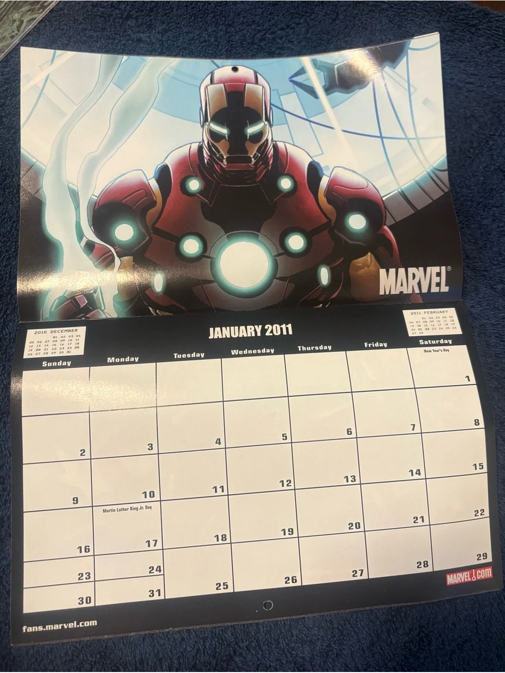Marvel Calendar with Green, Red, Yellow, Blue Characters